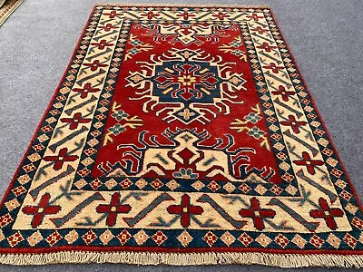Authentic Hand Knotted Afghan Kazak Wool Area Rug 4.7 X 3.4 Ft (2149 HM) • £112.51