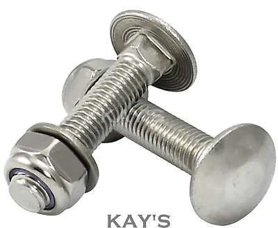 M12 Carriage Bolts Nyloc Nuts & Washers Cup Square Coach Screws Stainless Steel • £325.90