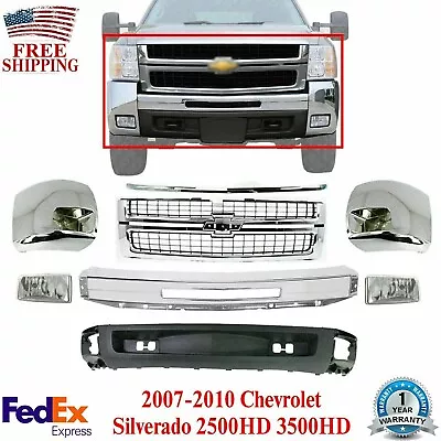 Front Bumper Chrome Steel Kit + Grille & Molding For 07-10 Silverado 2500HD 3500 • $765.99