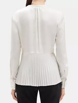 Veronika Maine Ivory Pleated Silky Blouse With Long Sleeves Size 10 New • $25