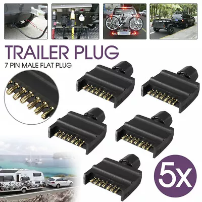 $19.49 • Buy 5x Trailer Plug 7 Pin Flat Male Adaptor Caravan Boat Car Connector Part Adapter