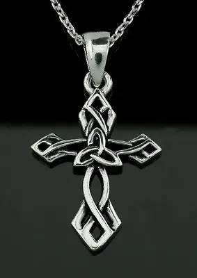 Solid 925 Sterling Silver Celtic Cross Pendant Necklace Crucifix • £12.49