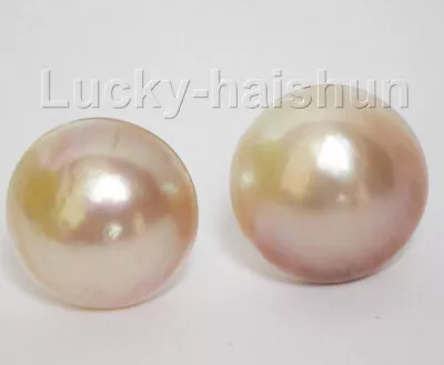 Natural 15mm Real Champagne South Sea Mabe Pearls Earring 14K J6472 • $27.99