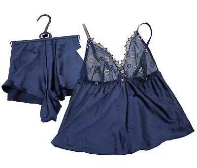 M & S Boutique Cami French Knickers Pyjama Set Size 10 Satin Stars Marks Spencer • £15.99