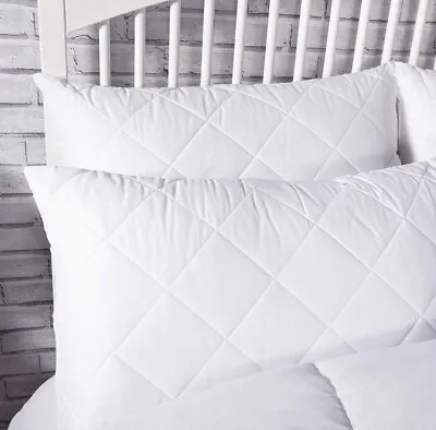 Pack Of 2 Quilted Luxury Pillows Hollow Fibre Bounce Back Pillow Hotel Quality • £8.74