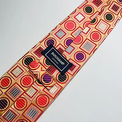 DUCHAMP London Vivid Multicolor Woven Silk Gemoetric Tie On Gold 59.5x3.675 NWOT • $80