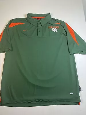 VTG University Of Miami Hurricanes Mens XL Polo Shirt Green Nike Dri Fit • $14.99