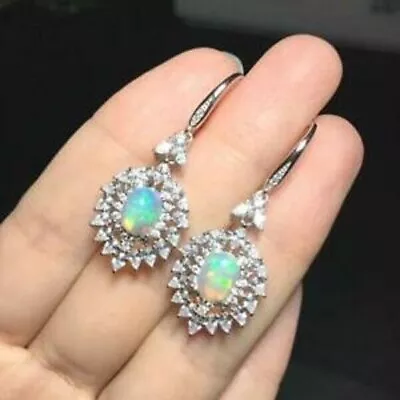 3Ct Oval Cut Fire Opal Diamond Vintage Drop/Dangle Earrings 14K White Gold Over • $55.20