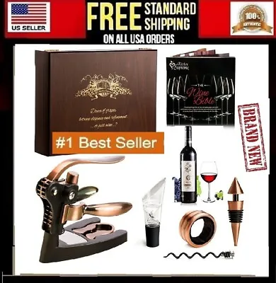 Wine Opener Aerator Rabbit Corkscrew Lever Bottle Foil Wood Box Gift Set Oster • $22.95