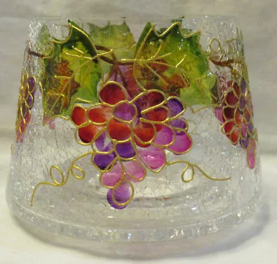 Yankee Candle Jar Shade VINEYARD GRAPES Hand-Painted Clear Crackle Glass W/gold • £44.20