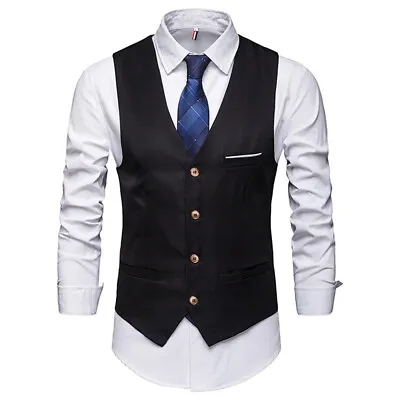 Men's Waistcoat Vests For Wedding Waiters Bar Staff Tops Waist Coats Fancy Dress • £10.44