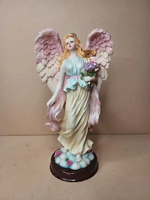 Vintage Large Seraphim Angel  Summer Love  With Bouquet Of Purple Roses  • $32.99
