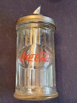 Coca Cola Glass Sugar Dispenser : 14cm Tall. Stainless Steel Lid & Spout • £11.50
