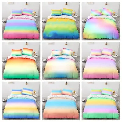 Gradient Color Bedding Set Rainbow Duvet Cover Set Kids Teens Single Double King • $16.06