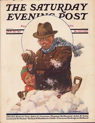 JAN 25 1930 Grandpa Joins Snowball Fight SATURDAY EVENING POST COVER ONLY #2 • $44.95