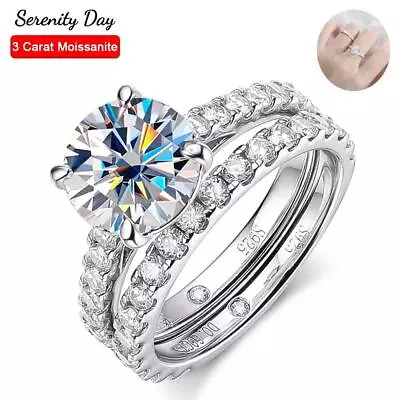 Serenty Day Four Claw D Color 9mm 3 Carat Full Moissanite Row Rings Set For Wome • $82.99