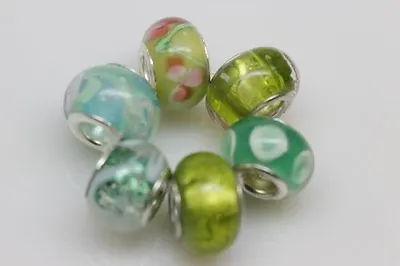 $23.15 • Buy Set Of 6 Charms  Beautiful Green  Murano Glass Beads