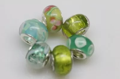 Set Of 6 Charms  Beautiful Green  Murano Glass Beads • $14.99