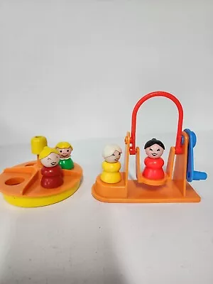 Vintage Fisher Price Little People Playground Equipment Swing And Merry Go Round • $15