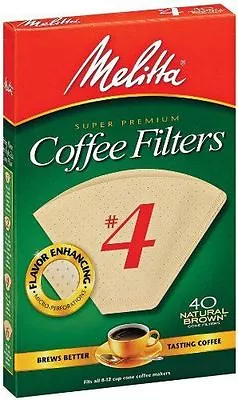 Melitta Premium #4 Cone Paper Coffee Filters Natural Brown 40 Count - 2 Pack • $8.25