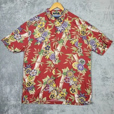 Vtg Tommy Hilfiger Shirt Red Floral Hawaiian Button Up Rayon Mens XL • $12.99