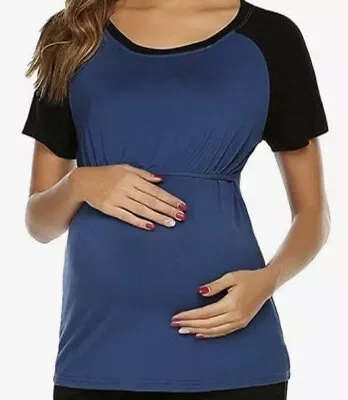 Ekouaer Maternity Nursing Top Large Jersey Blue And Black Short Sleeve T-Shirt • $7.99