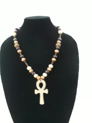 Necklace Men Women Wooden Beads PLA 3D Leather Ankh Jewelry Rope Sued • $24.95