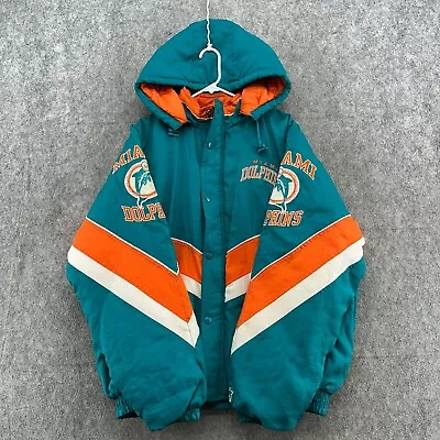 VTG Miami Dolphins Jacket Mens XL Blue Logo Football NFL Pro Line Starter 90s • $99.95