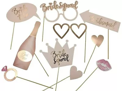 10 X Hen Party Selfie Photo Props Booth Night Games Wedding Pink & Rose Gold  • £3.99