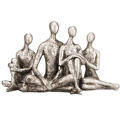 £14.99 • Buy Silver Sitting Embracing Family ORNAMENT Baby Gift Statue Couple Grey Carved