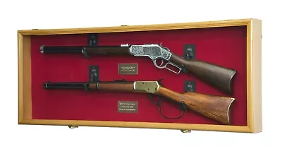 Gun Display Case Cabinet Rifle Oak Wood 45  Showcase USA Shotgun Lock Shadow Box • $338.62