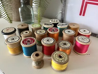 19 Beautiful Vintage Silk Cotton Reels. Colourful Wooden Sylko Coats Lustre • £7