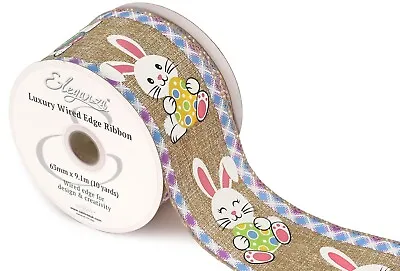 Wired Natural Style Easter Egg And Bunny Ribbon 63mm Various Lengths Crafts • £2.95