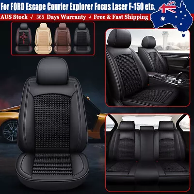 Leather Seat Covers Full Set 2/5-Sits Front & Rear Cushion Embroidered For FORD • $93.11