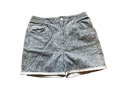 Womens High Waist Denim Shorts Size 12 W30 TAPERED  Acid Wash Mid Blue EX COND • £4.99