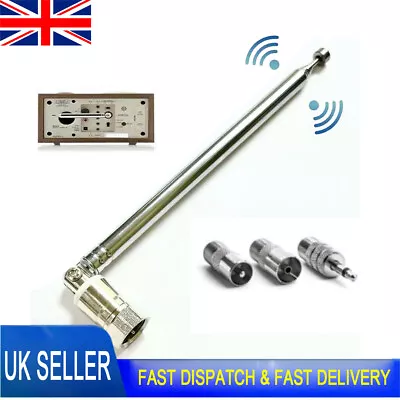 Telescopic FM Radio HiFi AV Receiver Mini System Aerial Antenna With 3 Adapters • £5.68