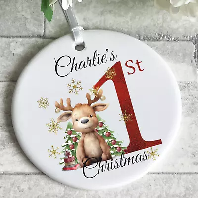 Babys First Christmas 1st Xmas Tree Decoration Bauble Reindeer Keepsake Gift • £4.95