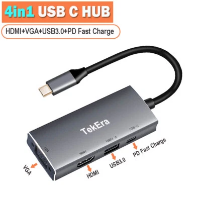 $25.95 • Buy Type C To USB-C HDMI USB 3.0  VGA  PD Converter Cable 4 In 1 Hub For MacBook Pro