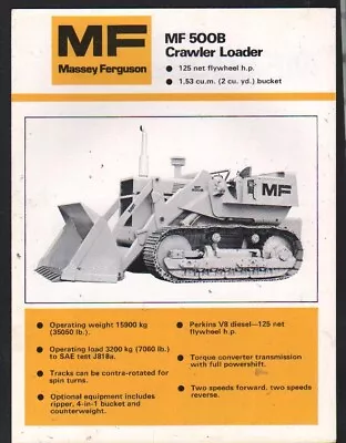 Massey Ferguson  MF 500B  Crawler Loader Shovel Brochure Leaflet • £6