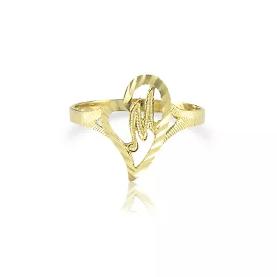 10K Solid Yellow Gold Heart Initial Letter Ring - A-Z Any Alphabet Love Band New • $89.79