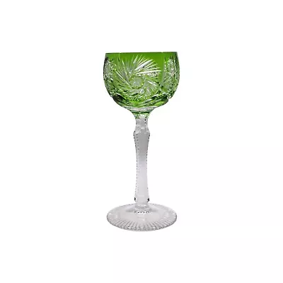 Vintage Czech Bohemian Cut To Clear Emerald Wine Hock / Wine Glass • $53.50