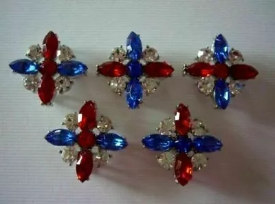 2 Hole Slider Beads X-Flower Red White Blue USA Made With Swarovski Elements #5 • $6.50