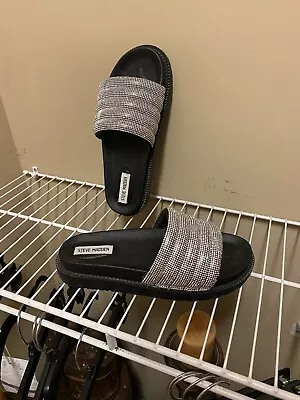 Steve Madden Slides Black Rhinestones Platform Sandals 10 • $29.99