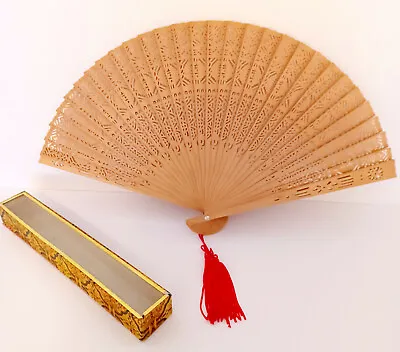 Vintage Mid-Century Authentic Sandalwood Sensu Fan With Original Box 11  Wide • $19.99