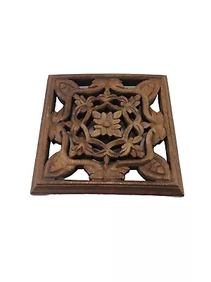 Vintage Footed Wooden Flower Leaves Trivet Hot Plate Hand. Cut-outs • $7.96