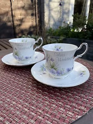 £5.99 • Buy Tea For Two Silver Wedding Anniversary Gift 2 Tea Cups & Saucers Queens China