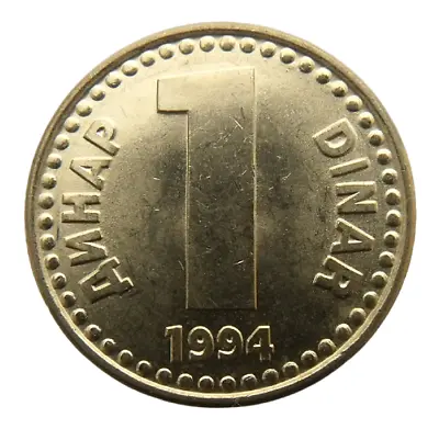 YUGOSLAVIA 1 DINAR 1994 Copper-Nickel-Zinc COIN - NOT COMMON ISSUE UNC • £1.93