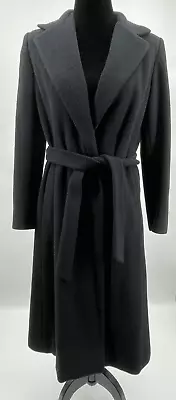 Vintage Regency Cashmere Womens Long Self Tie Dress Coat Small Black Cashmere • $239.99