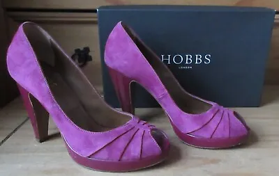 🌸 Hobbs London Magenta Suede Leather Peep Toe High Heel Platform Shoes Uk 5 🌸 • £49.99