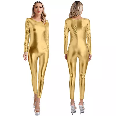 US Women's Shiny Metallic Full Body Suit Back Zipper Catsuit Party Dance Costume • $17.57